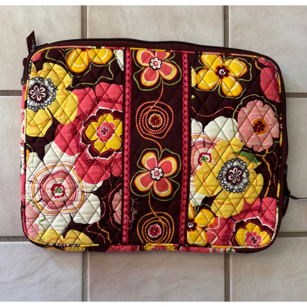 Vera Bradley Mocha Rouge Quilted Laptop Tablet Sleeve Floral Padded Case 14x11